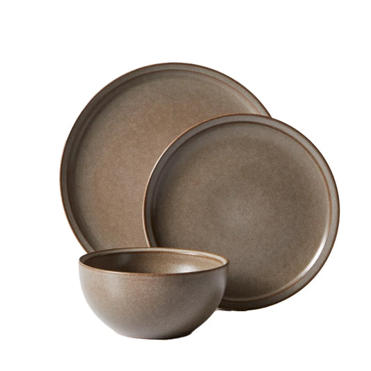 Better Homes and Gardens Banks Brown 12-Piece Stoneware Plates & Bowls Dinnerware Set